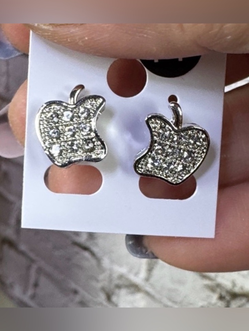 Sparkling Stainless Steel Apple Earrings